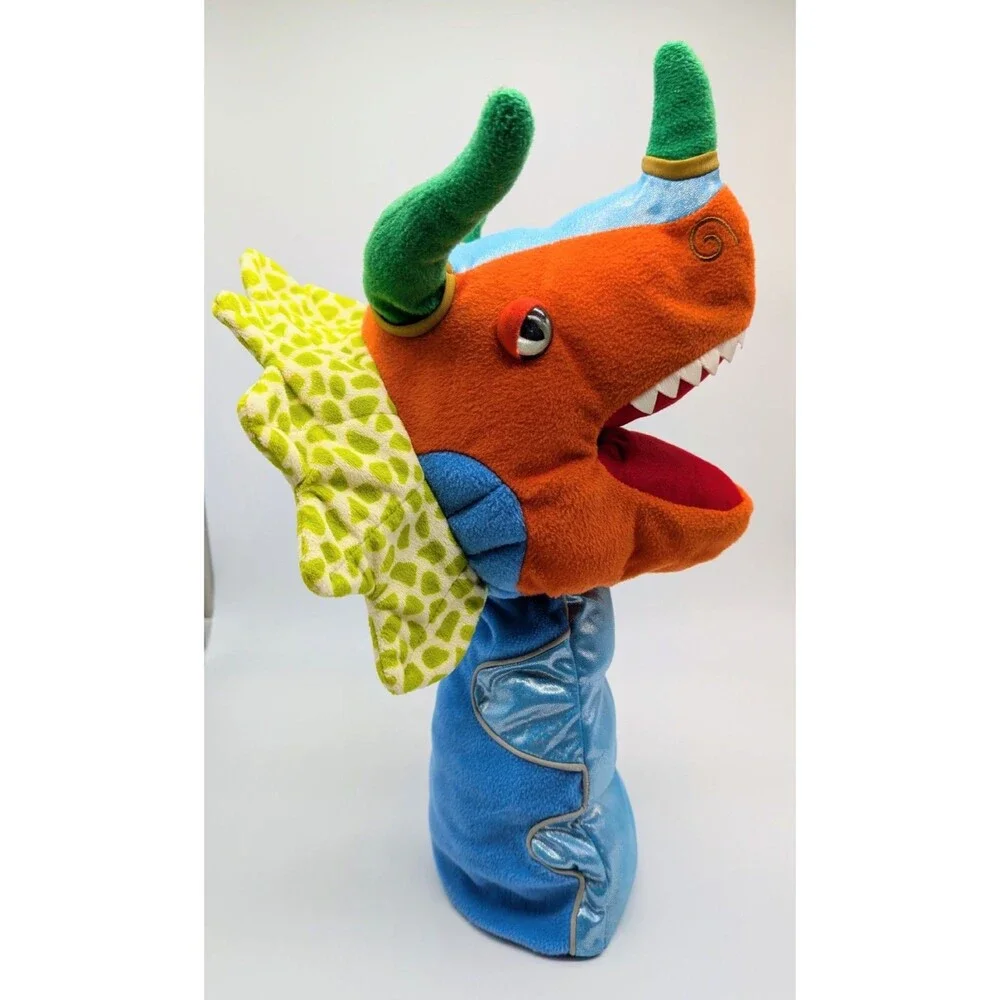 Manhattan Toy Dragon Hand Puppet Plush Orange Blue Stuffed Animal 2010 17